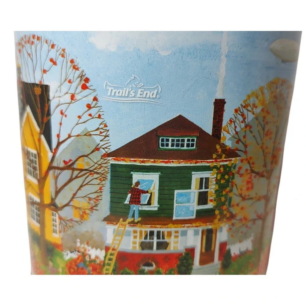 Vintage Trails End Autumn Tin Canister Fall Leaves and Houses Neighborhood Round